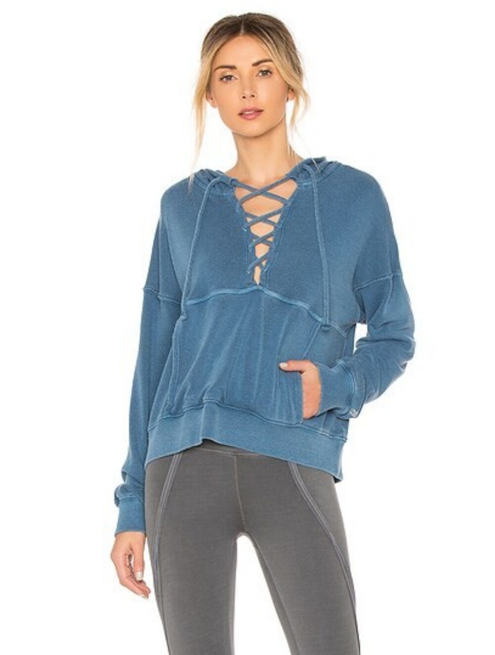 Free people movement lace up hoodie sweatshirt blue